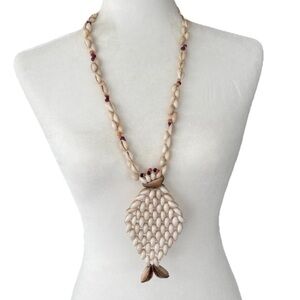 Tahitian Cowrie Shell Lei Necklace Hawaiian Fish Pendant